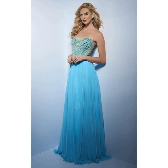 Splash Chiffon Strapless Grad Prom Dress H429 Aqua - Picture 1 of 5
